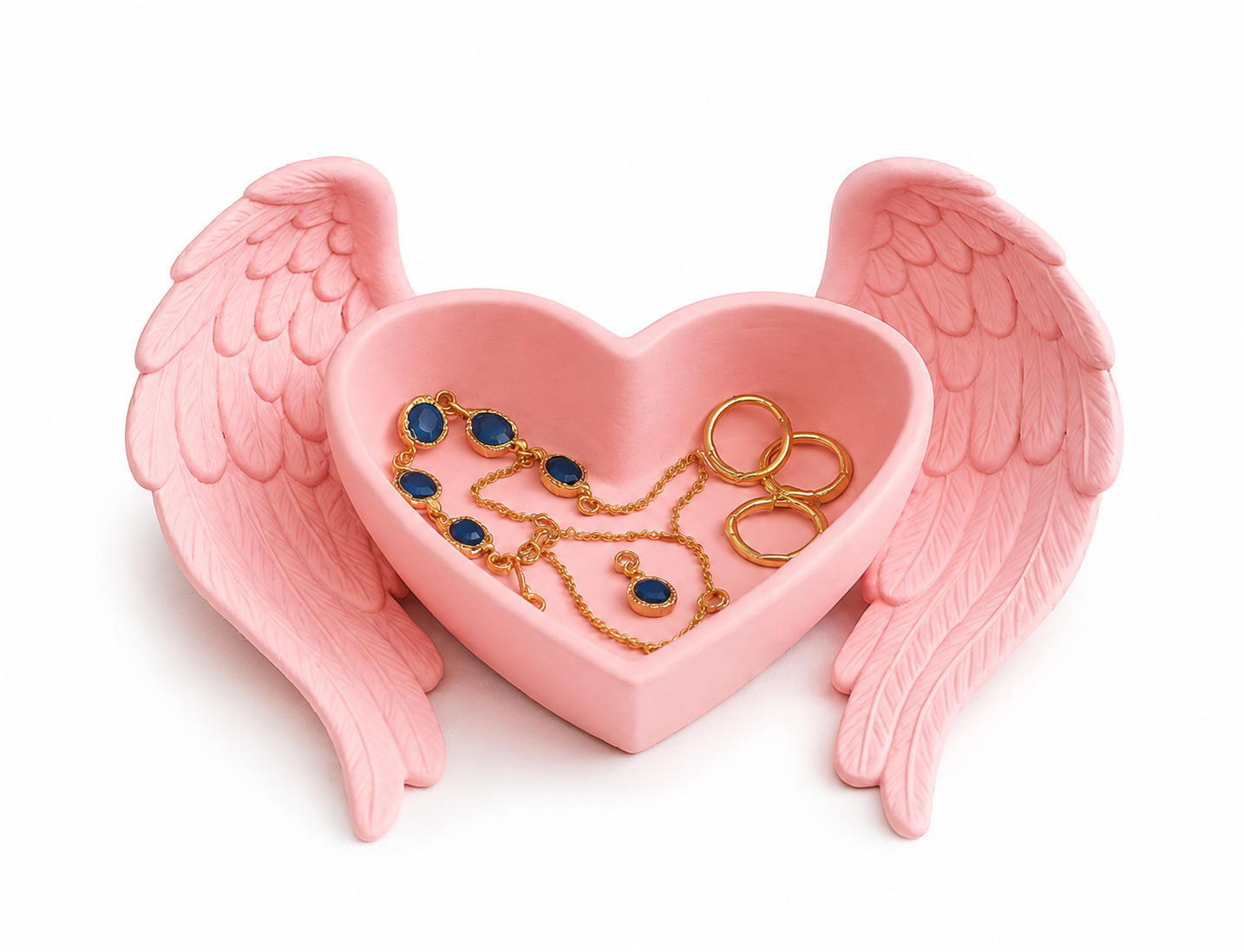 3D Printed Heart Jewelry Tray with Angel Wings | Ring & Necklace Holder | Pink Trinket Dish | My Miniature