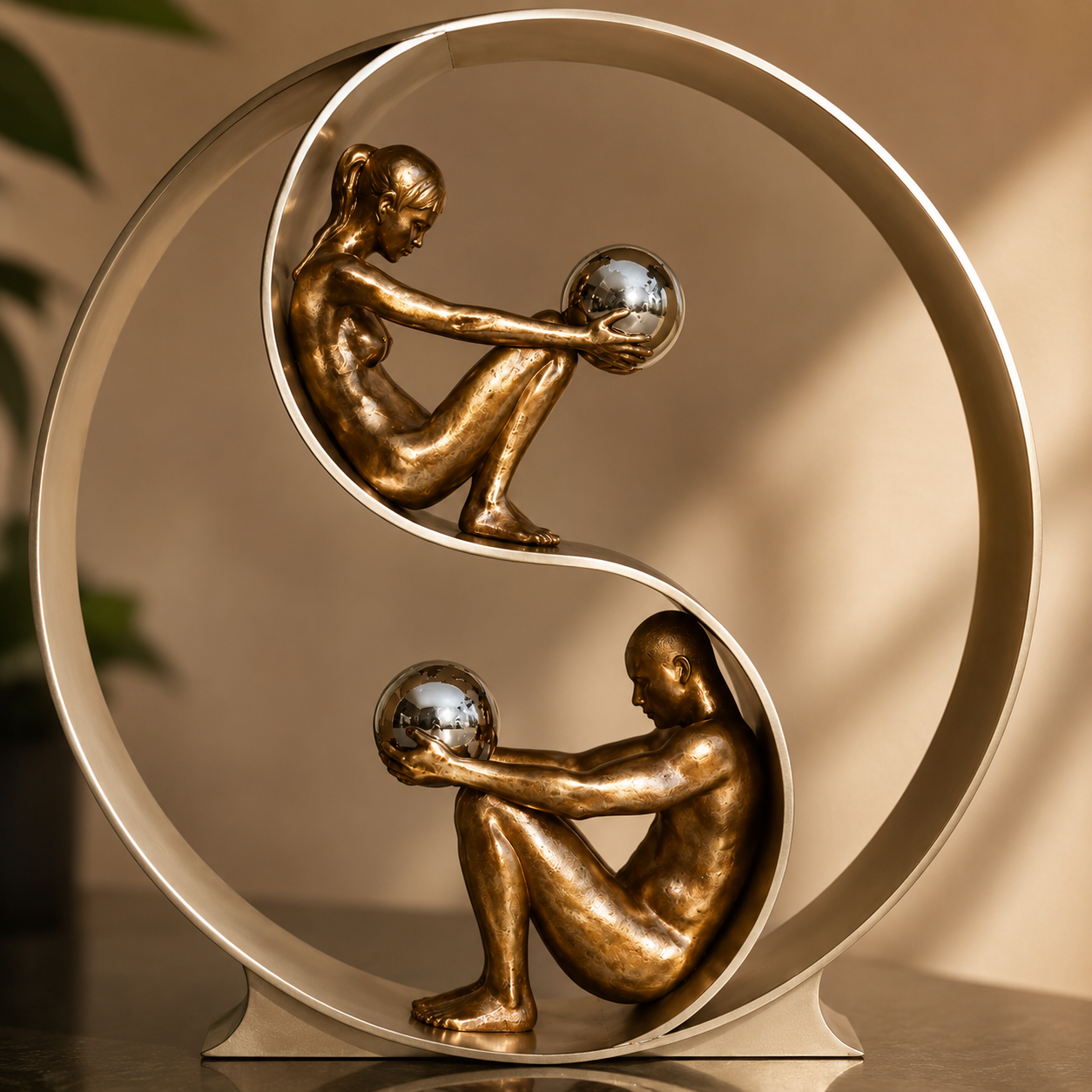 Luxury Modern Yin Yang Sculpture with Human Figures | Premium Abstract Home Decor Statue | My Miniature