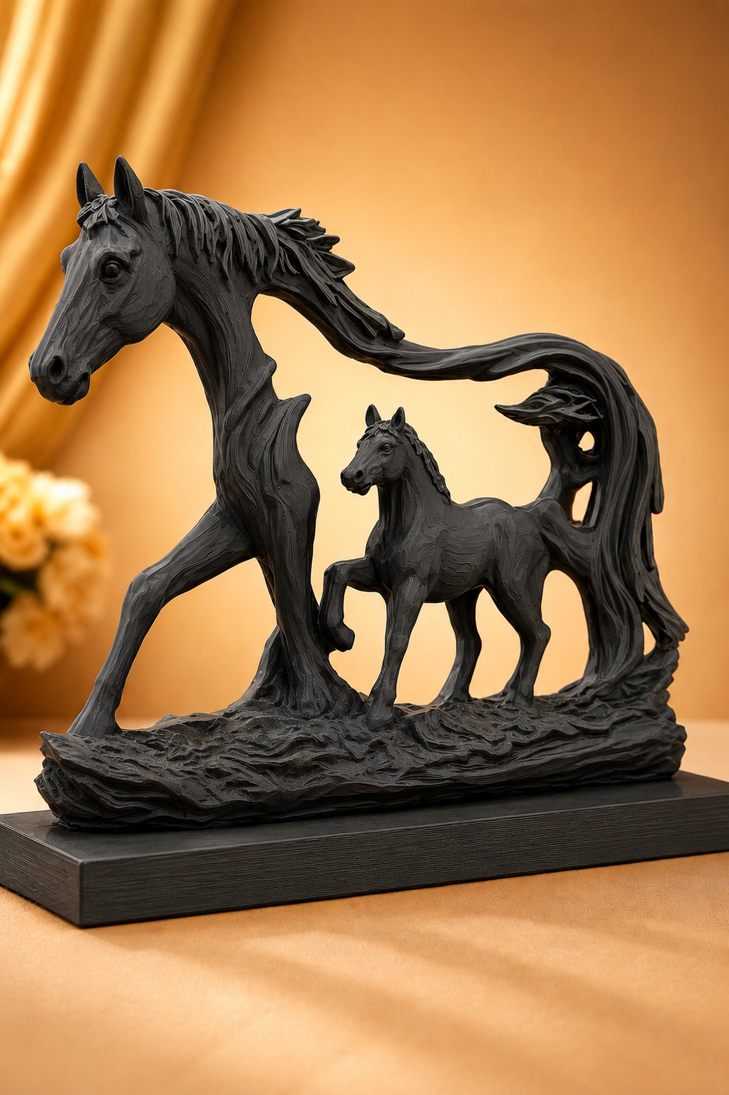 Black Horse & Foal Statue | Modern Decorative Horse Sculpture for Living Room & Office | My Miniature