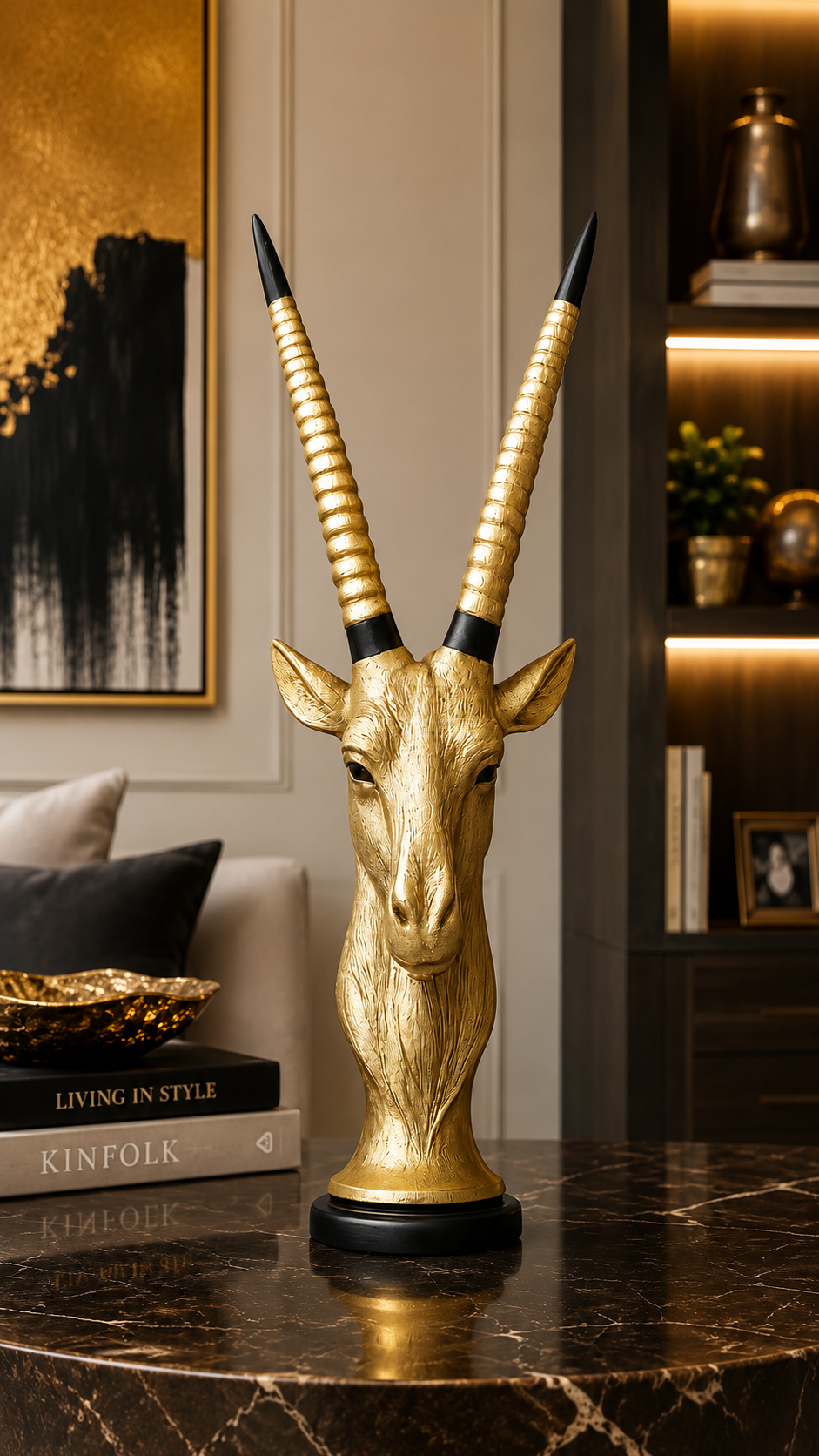 Golden Antelope Head Sculpture | My Miniature