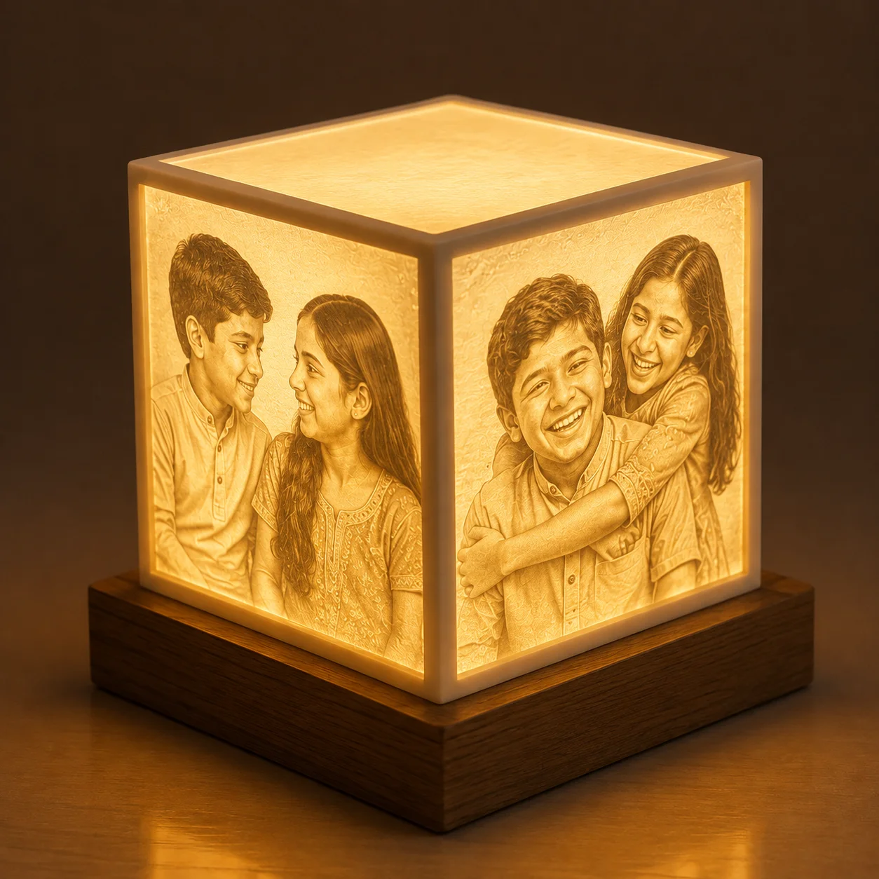 Personalized Lithophane Photo Lamp for Brother & Sister