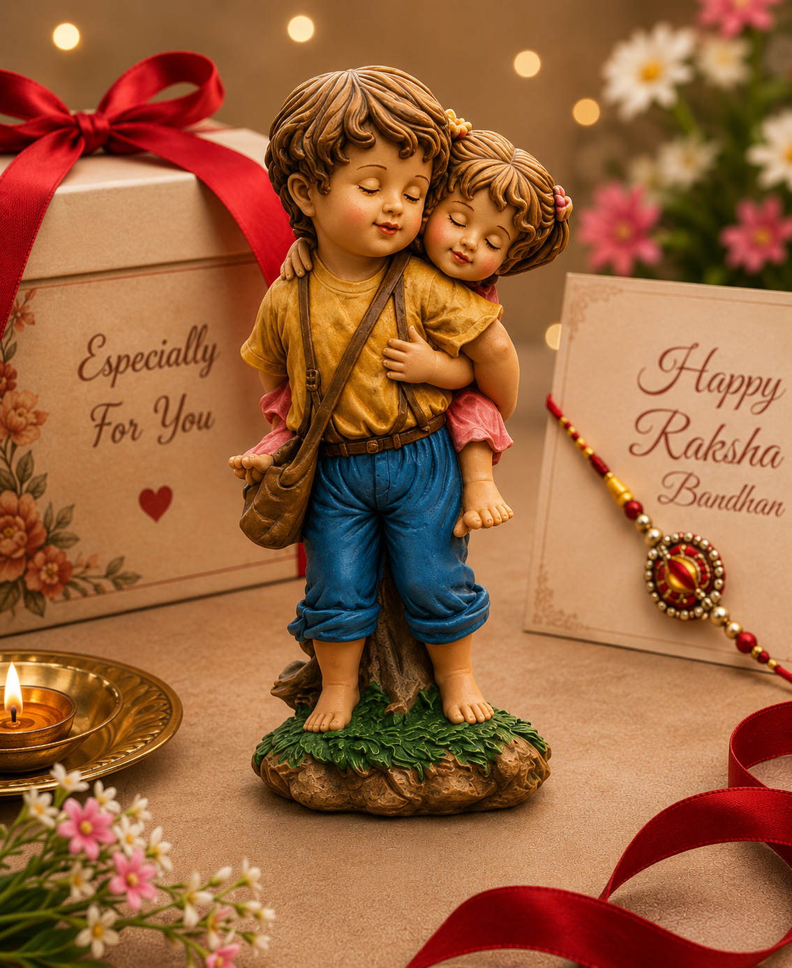 Brother Carrying Sister Showpiece 3D Printed Sibling Figurine