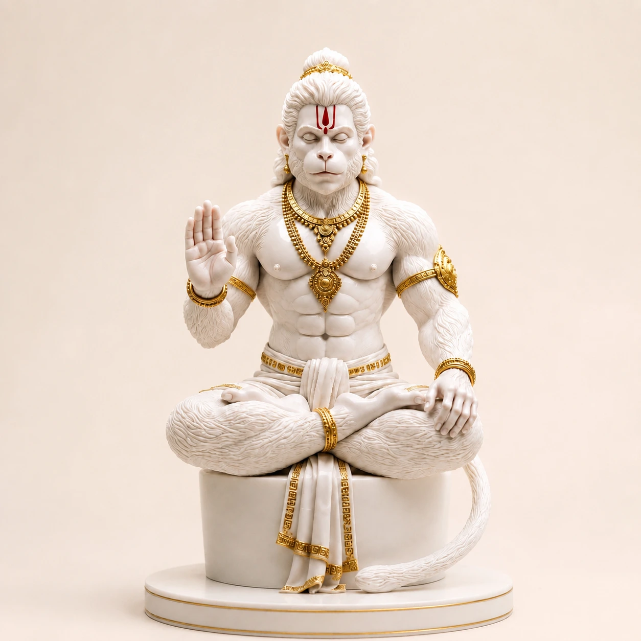 Meditating Hanuman Ji White & Gold Idol