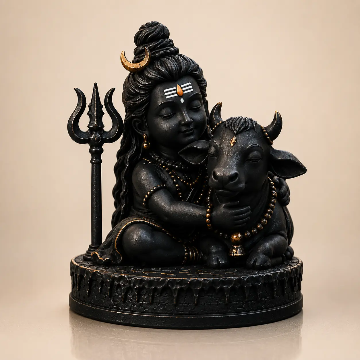 Matte Black Lord Shiva with Nandi Idol