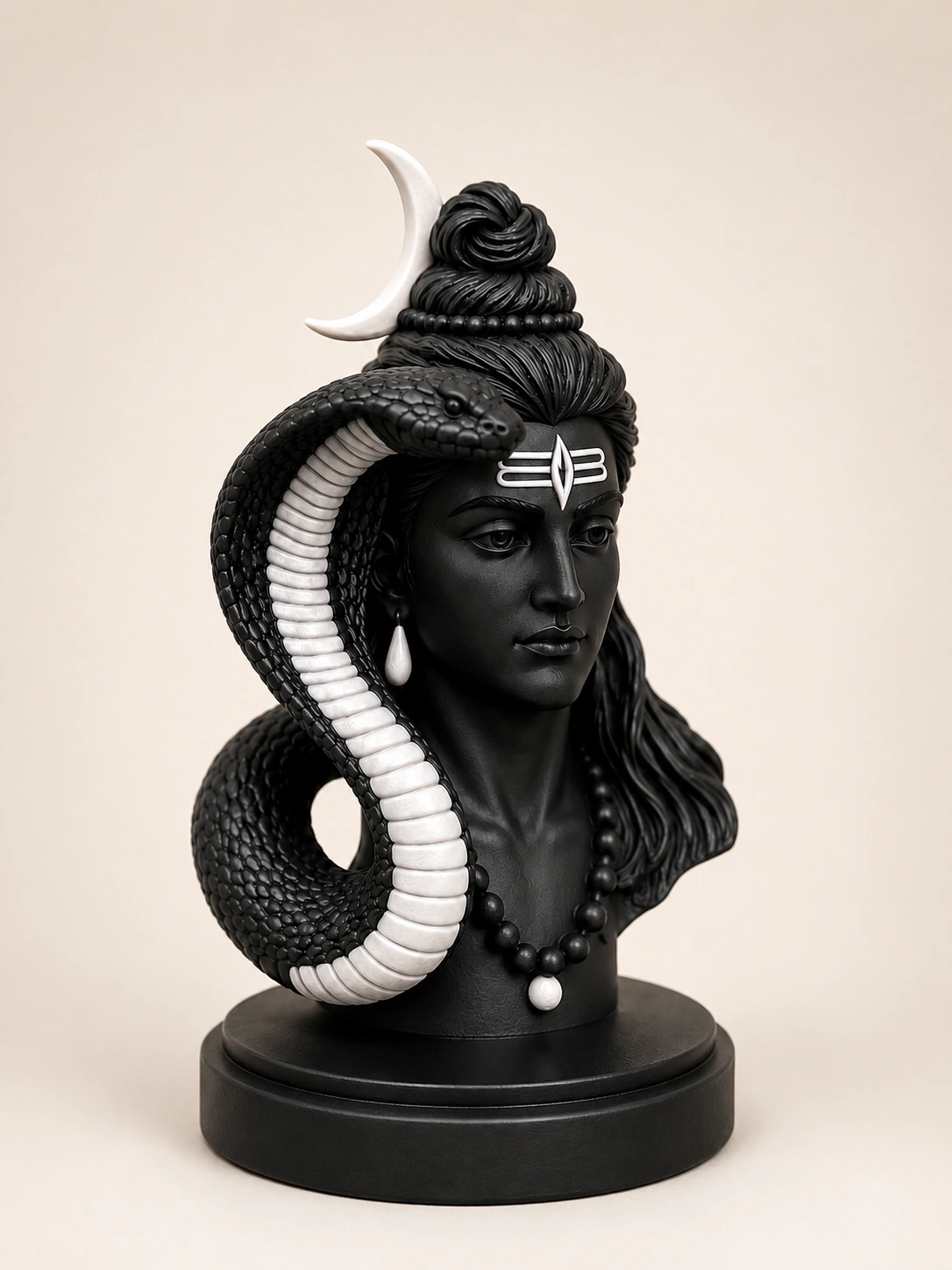 Mahadev Adiyogi Bust with Vasuki Naag Black and White Idol