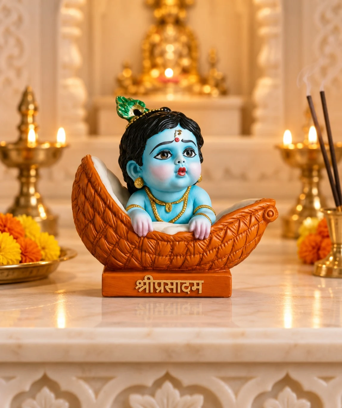 Cute Bal Krishna Boat Car Dashboard Idol