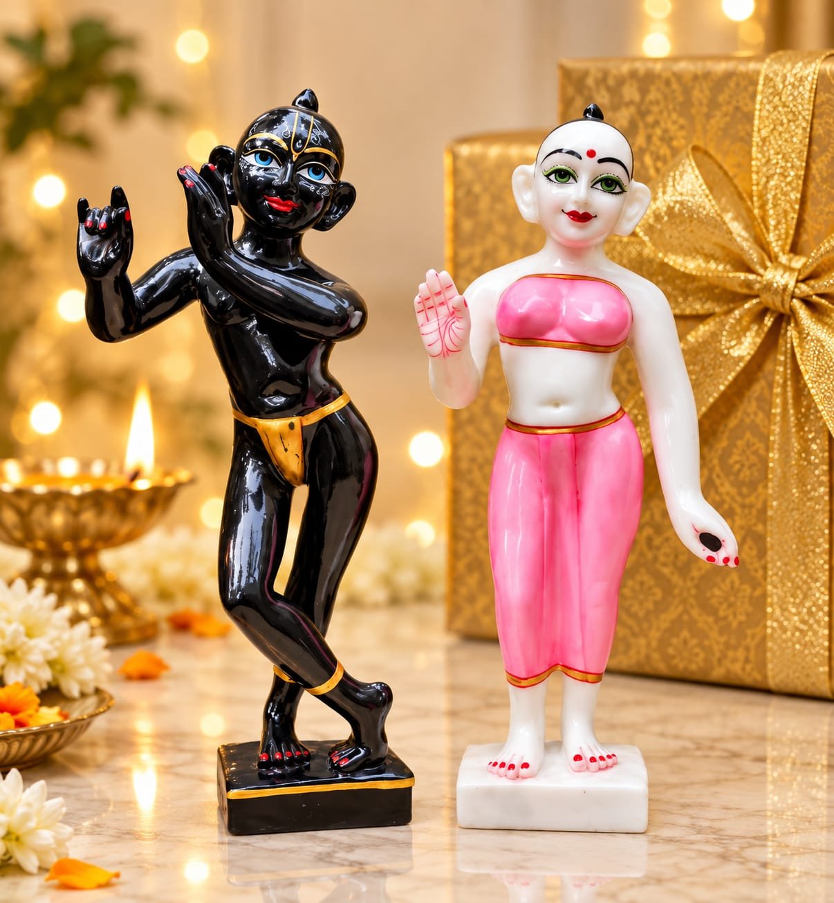 Traditional Radha Krishna Dancing Idol Pair Set