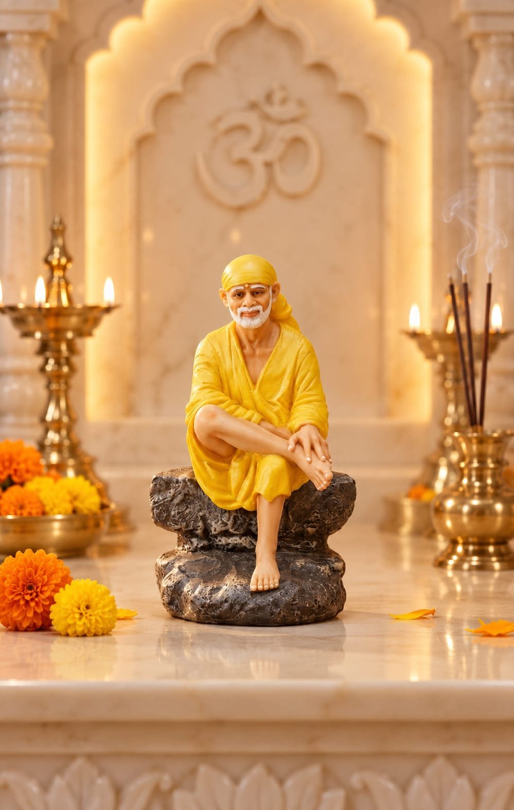 Shirdi Sai Baba Yellow Robe Meditation Idol