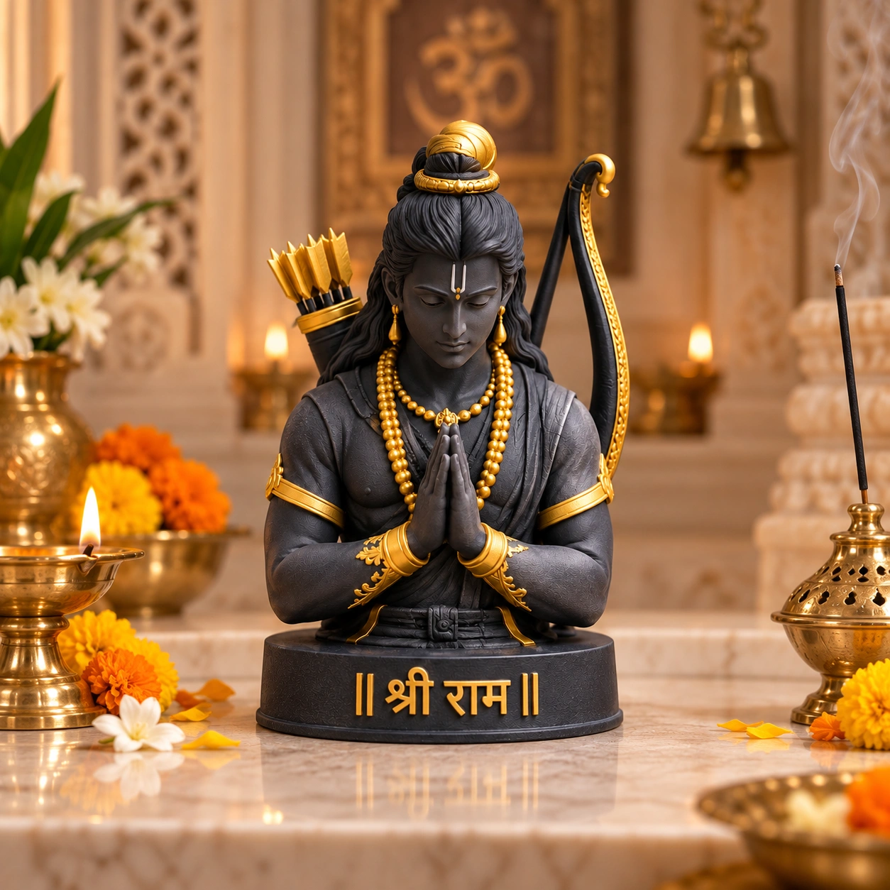 Black and Golden Shri Ram Namaste Bust Idol