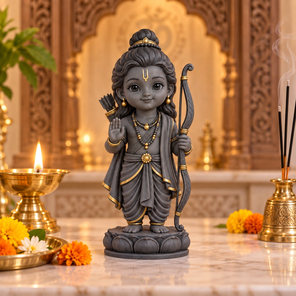 Black and Golden Bal Shri Ram Bow and Arrow Idol