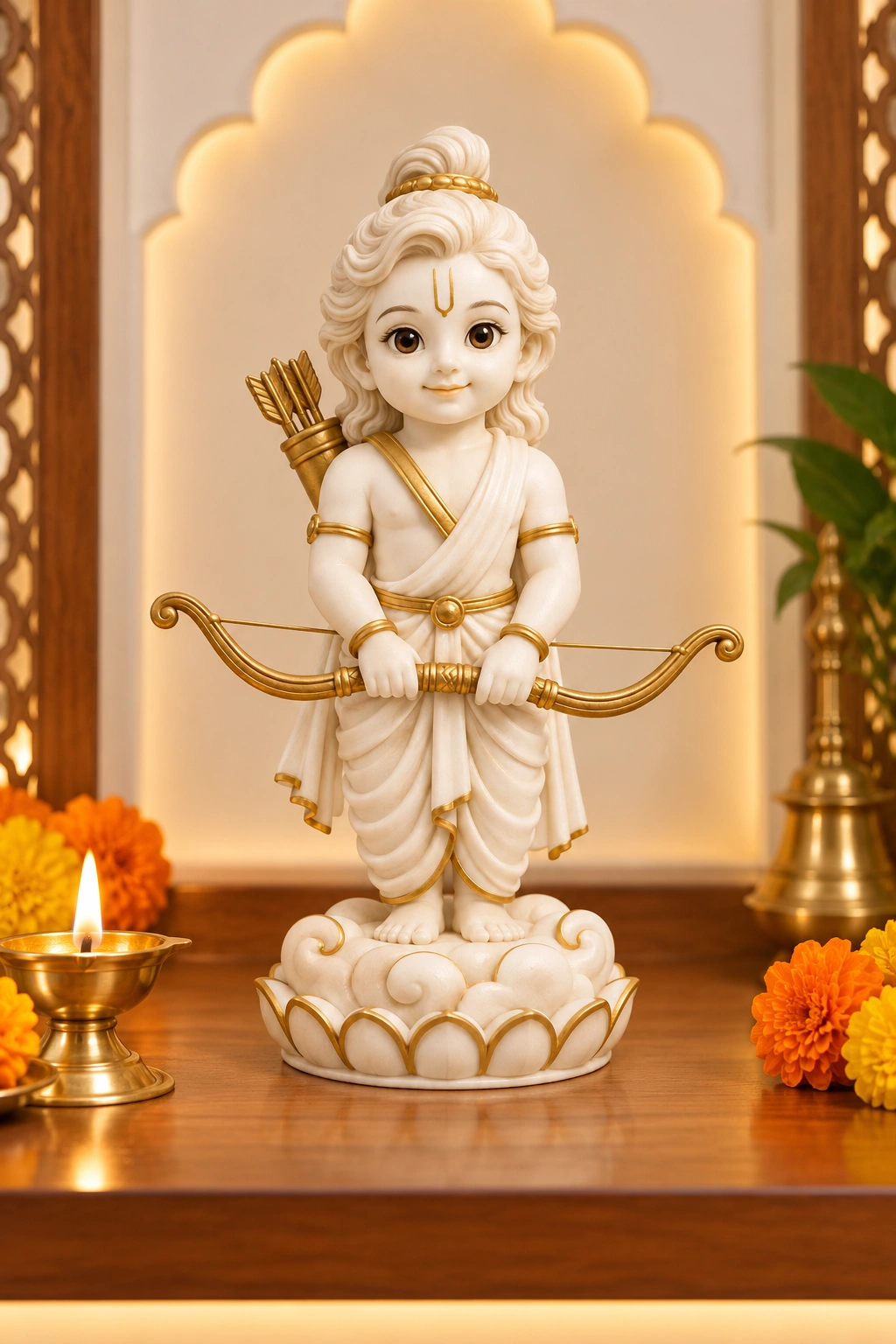 White and Golden Bal Shri Ram Bow Idol