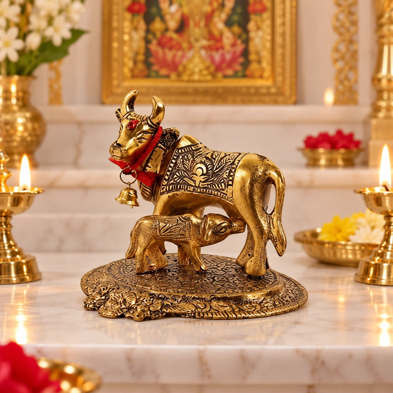 Kamdhenu Cow and Calf Idol