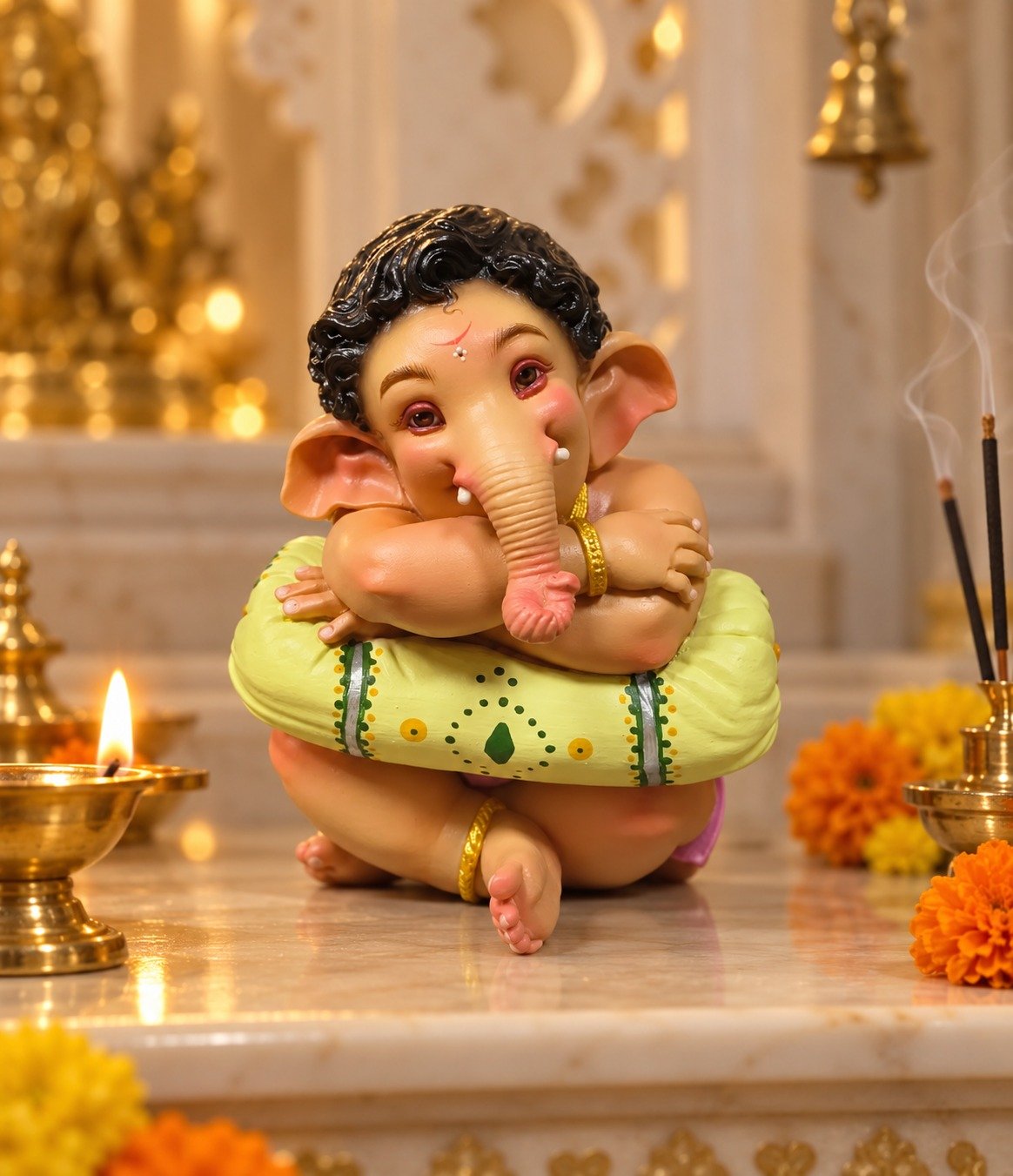 Cute Resting Bal Ganesha Idol